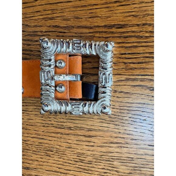 1980s Vintage Escada Studded Suede Leather Belt Sienna Orange Statement Buckle main image 4